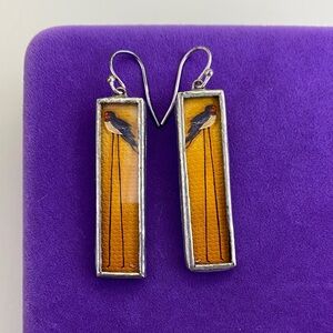 💛 April Lacheur Yellow Bird Rectangle Drop Earrings | Handcrafted Wearable Art